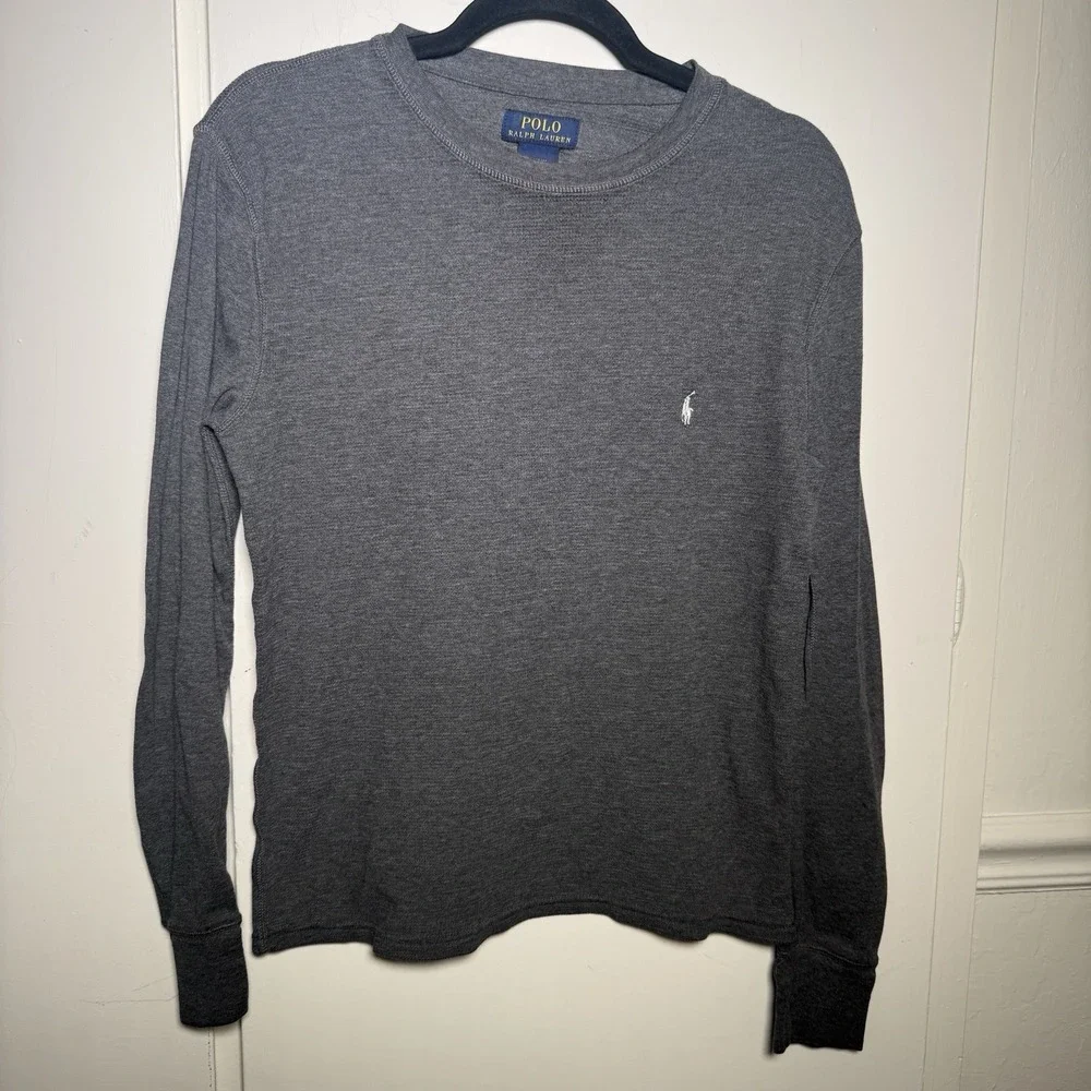 Polo Ralph Lauren Sleepwear Men Med Gray Waffle Knit Thermal Long Sleeve Shirt